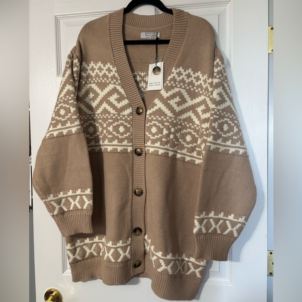 Brunette the label fair isle cardigan fawn/cream